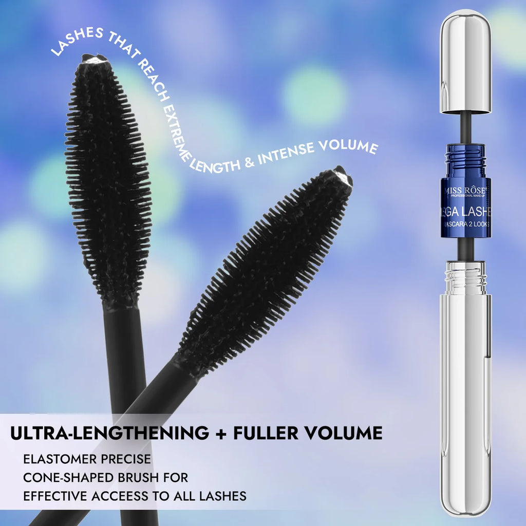 MISS ROSE Black Mascara Set, Big Brush Head Volumizing Lengthening Curling Mascara,Waterproof Eyelash Primer Eye Makeup Cosmetic