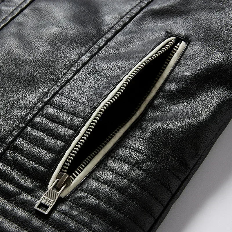 Spring Outdoor Casual Motor Biker PU Leather Jacket Men Fashion Leather Jacket Men Autumn Motorcycle Slim Fleece Jacket Coat Men