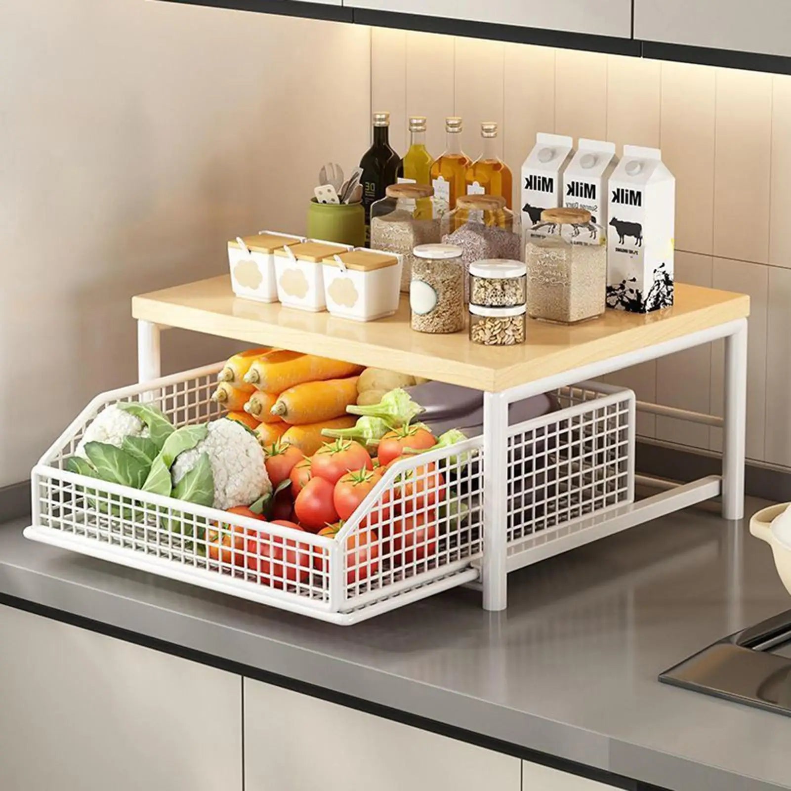 Kitchen Shelf 2-Tier Vertical Holder Rack Household Organizer Shelves for Pantry Kitchen Bathroom Garage Shower Bar Apartment