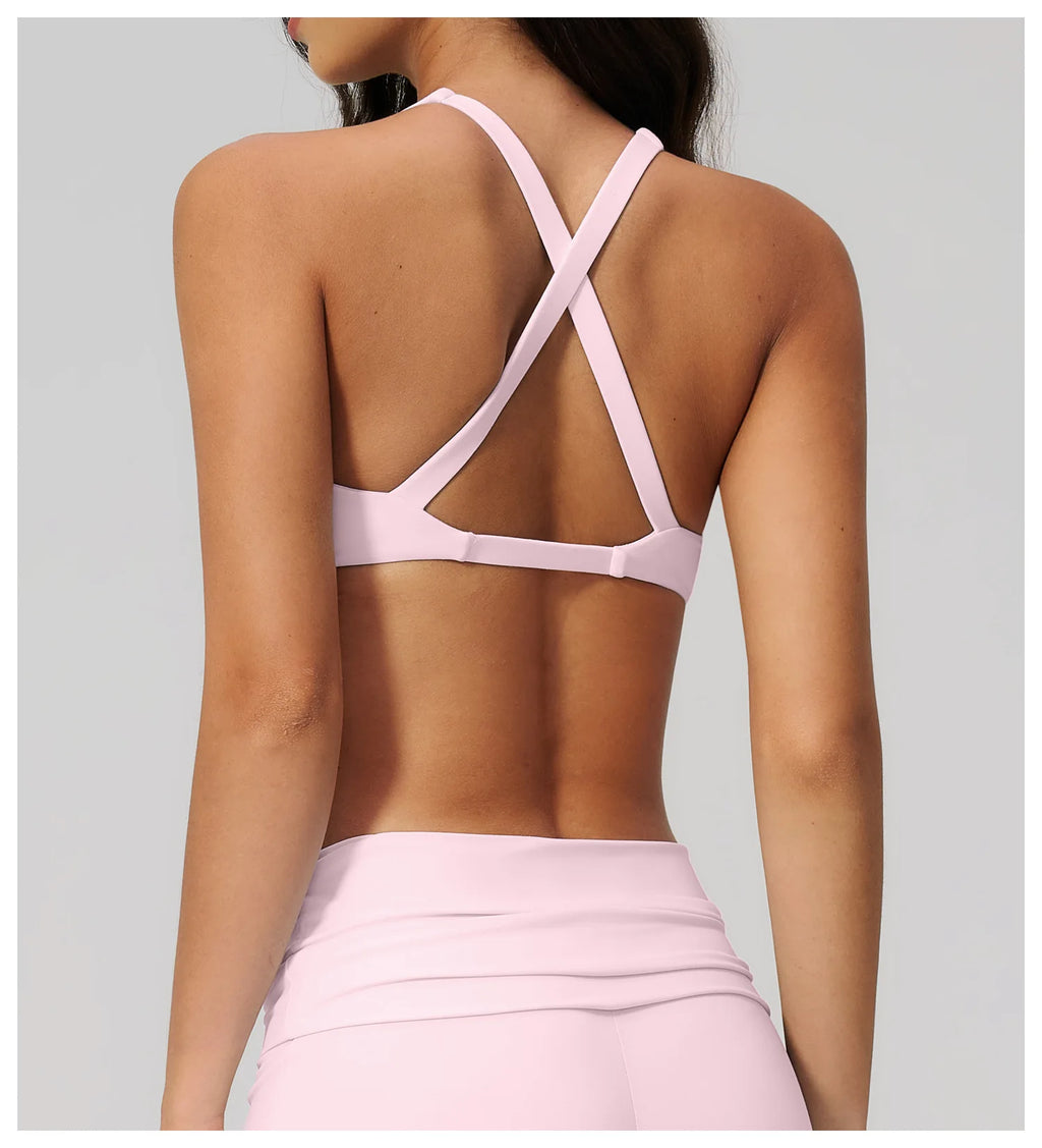 NCLAGEN Sport Bras Women High Support Fitness Underwear Back Cross Gym Clothes Training Solid Yoga Top Pilates Workout Tank