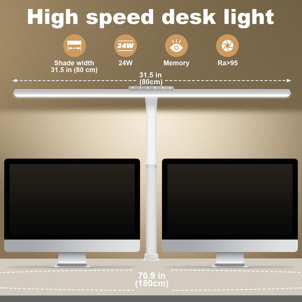 LOOPITYS 24W LED Desk Lamp 80cm 2310 Lumens Touch Control Dimmable Adjustable Color Temperature Clamp Table Lamp