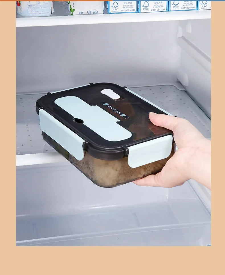 1500ML Lunch Box Food Storage Box 3 Grids Student Office Worker Microwave Bento Box Outdoor Picnic Container With Fork Spoon