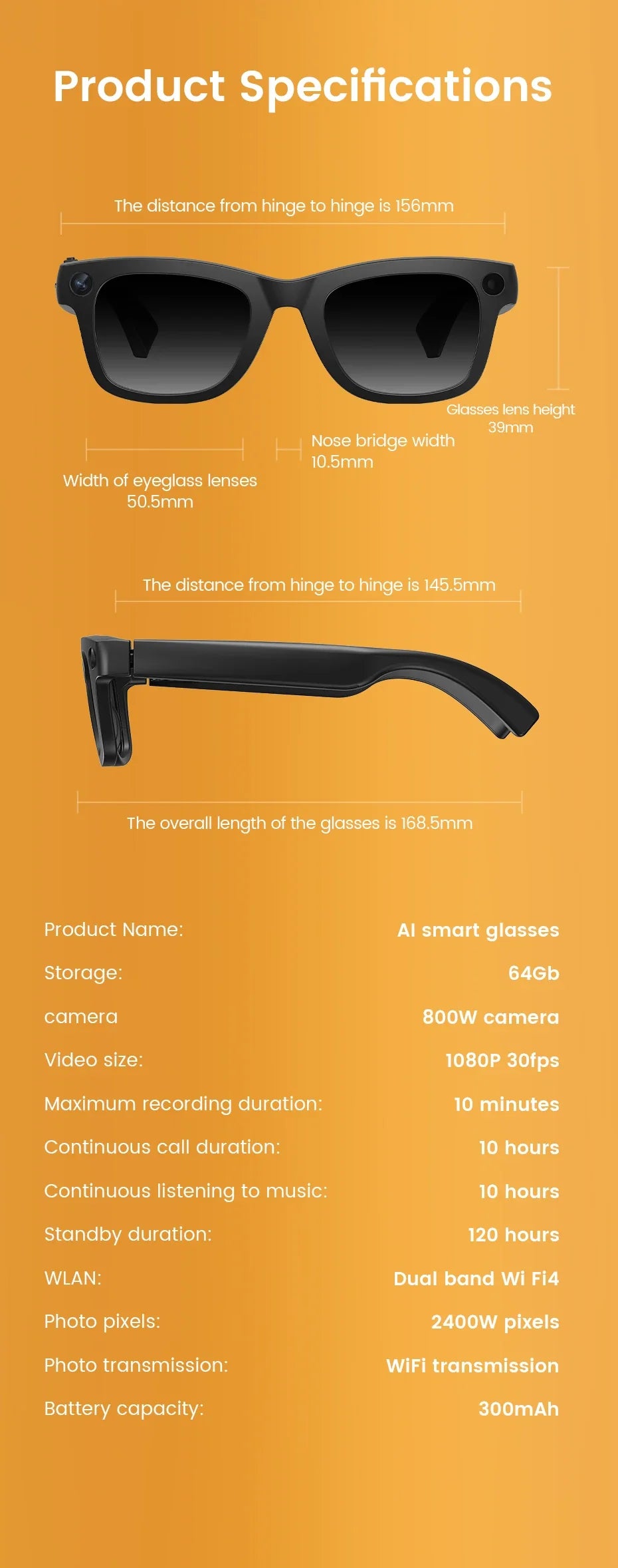 2026 Smart Glasses with 8MP Camera, 1080P Anti-Shake Recording, AI Translator, Bluetooth Audio Calling, 8GB Storage, iOS Android