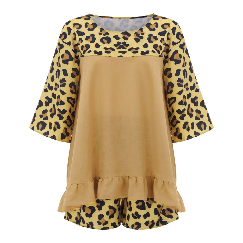 Women'S European And Fashion Leopard Print Stitching Loose Large Size Cotton And Linen Suit Ladies Board Shorts for Swimming