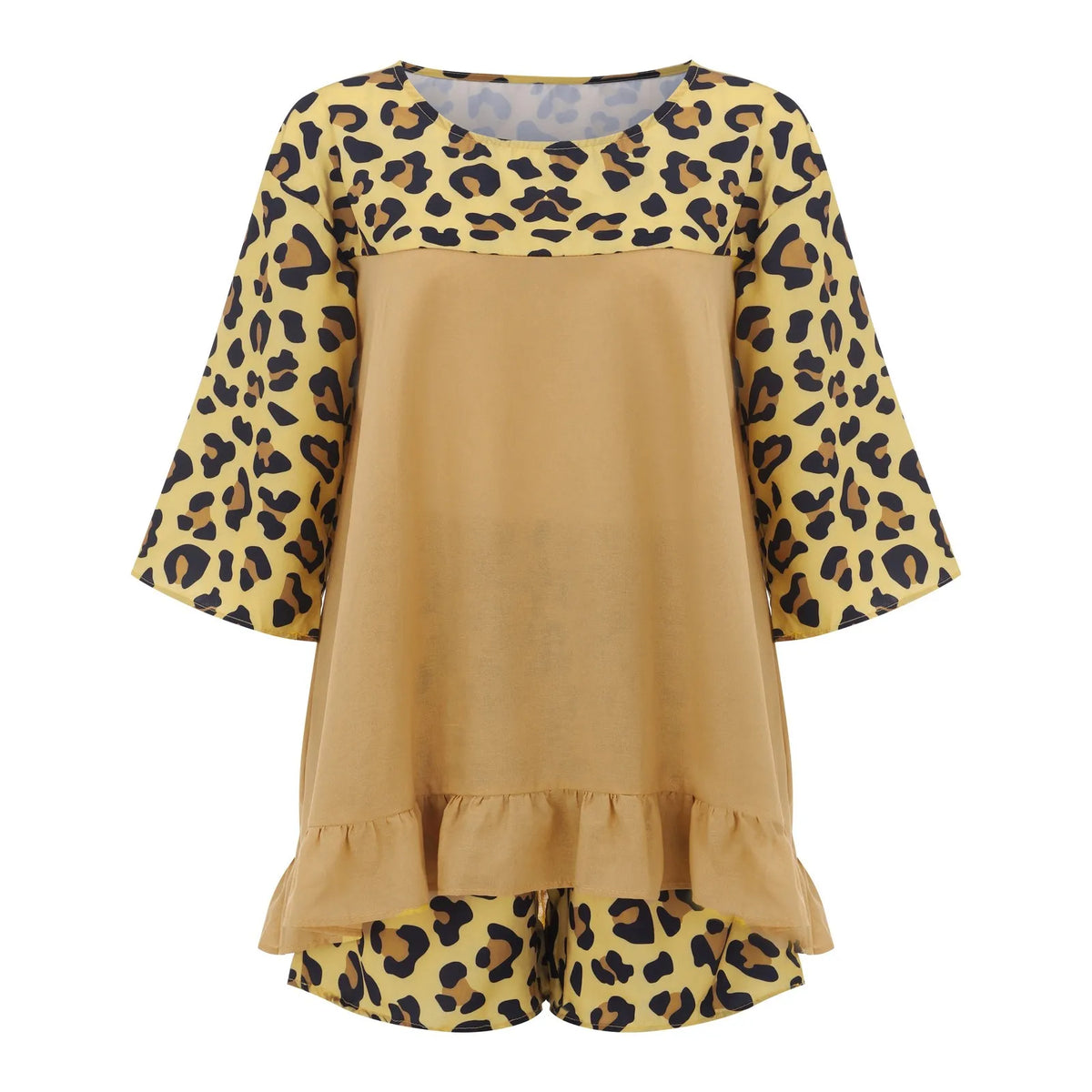 Women'S European And Fashion Leopard Print Stitching Loose Large Size Cotton And Linen Suit Ladies Board Shorts for Swimming
