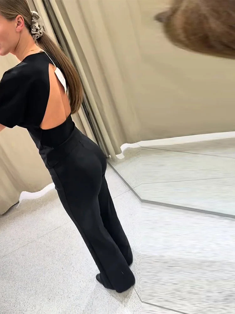 Sexy Solid Top Trousers Set Women Short Sleeve Backless Tops Long Slim Pants Sets Female 2026 Chic Summer Autumn Lady Suits New
