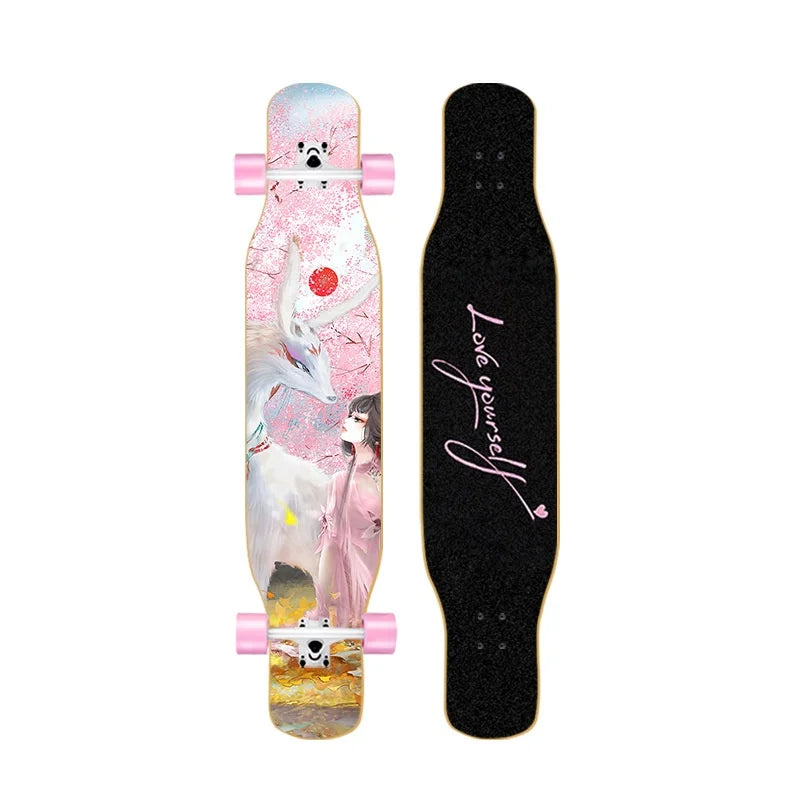 44-inch longboard skateboard for beginners, men, women, adults, professional double-kick dance board, youth maple wood four-whee