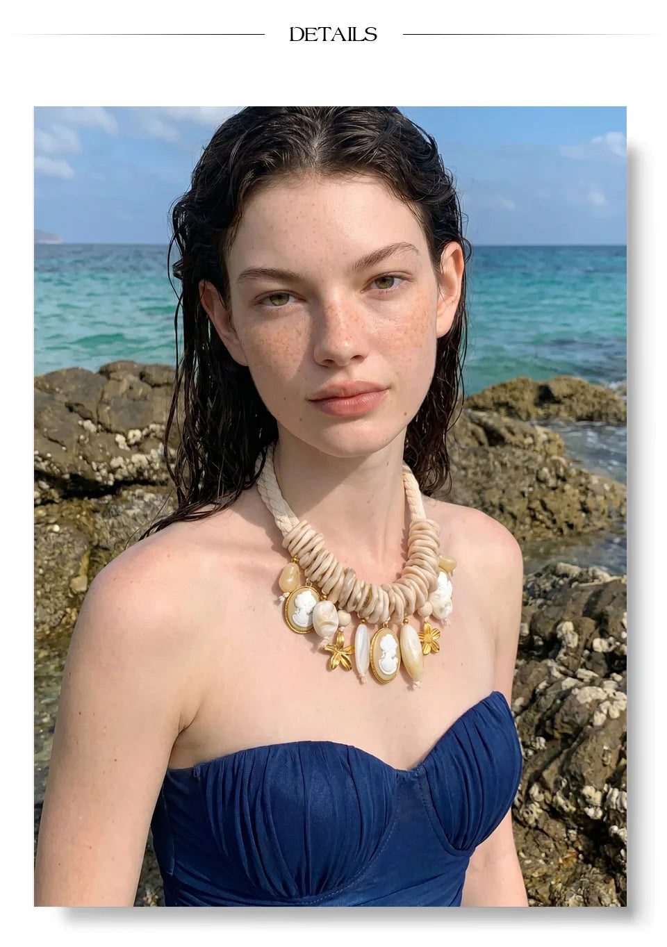 Yhpup 2026 Handmade Jewelry Rope Braided Resin Chain Portrait Flower Drop Charm Statement Necklace Exclusive Accessories