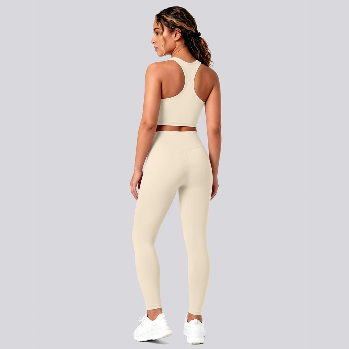 2PCS Solid Color Yoga Set for Woman's Gather Beautiful Back I-shaped Vest Shock-absorbing Running Yoga Tank Top Push Up Pants