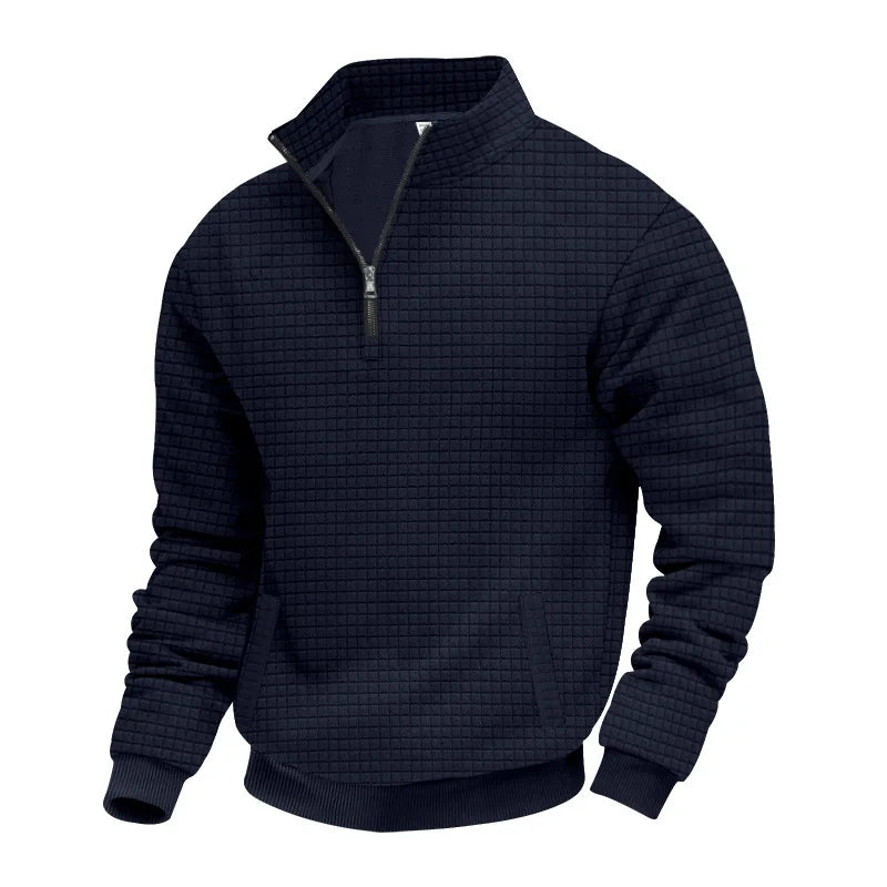 semi-zipper sweater men's autumn and winter jacquard small checkered stand-up collar casual pullover large size sweater