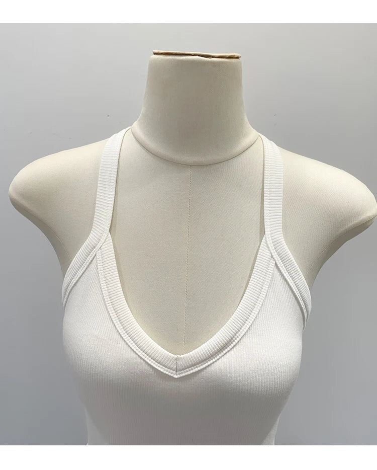 American Style Sexy V-neck Neck Hanging Vest Women's Slim Fit Summer New Unique Beautiful Small Strap Nylon Fabric Breathable