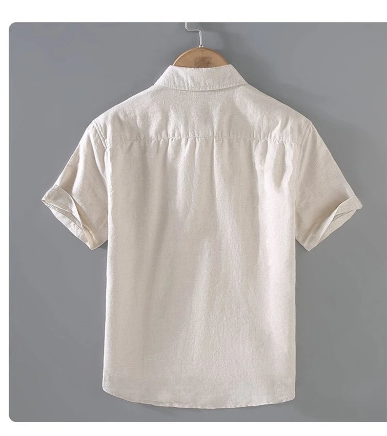 Men's Short-Sleeved Shirt Summer Streetwear Plain Color Stand Collar Casual Beach Style plus Size M-5XL