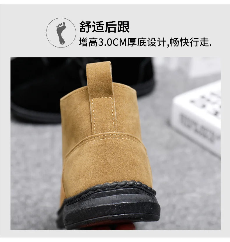 High Top Casual Grey Suede Shoes Men's Lace Up Black Flat Bottom Short Boots Men's Chelsea Boots High-quality Brand Denim Boots