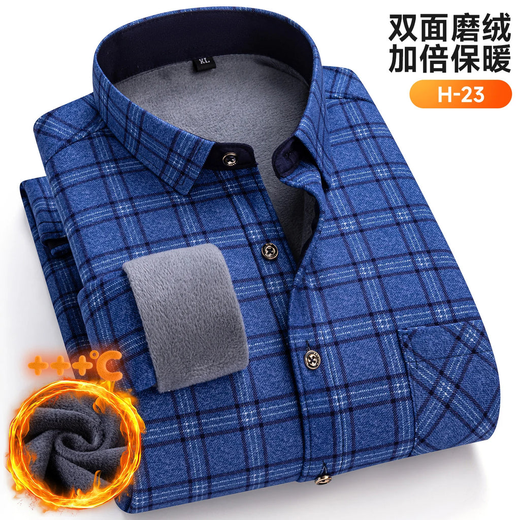 Plus Size 8XL 7XL 6XL Men's Thickene Shirt Long Sleeve Fleece Warm Winter Autumn Casual Soft Print Daily Thermal Male Clothing