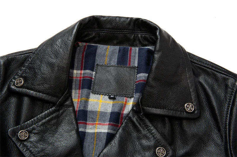 New Motorcycle Leather Jacket Autumn Off-road Motorcycle Riding Jacket Men's Slim Fit Cow Leather Jacket Trendy Lapel Jacket