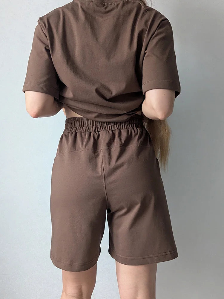Summer 2 Piece Shorts Set Woman Cotton Brown Oversized T Shirts And Shorts Two Pieces Outfits For Women White Short Sets Pink