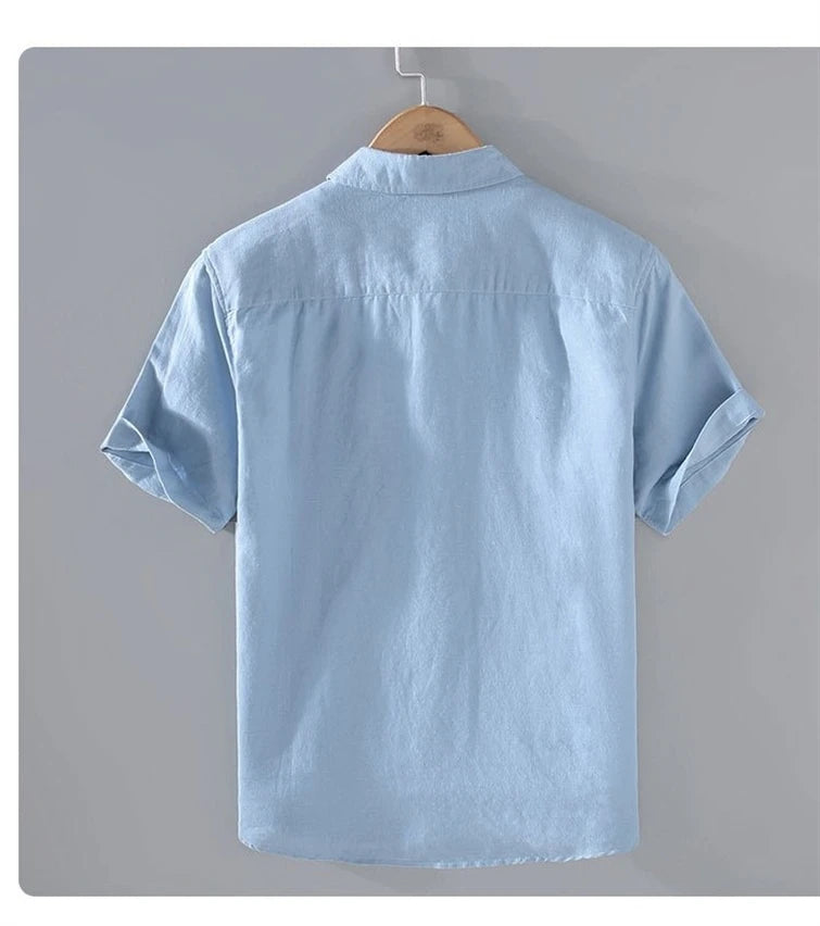 Men's Short-Sleeved Shirt Summer Streetwear Plain Color Stand Collar Casual Beach Style plus Size M-5XL