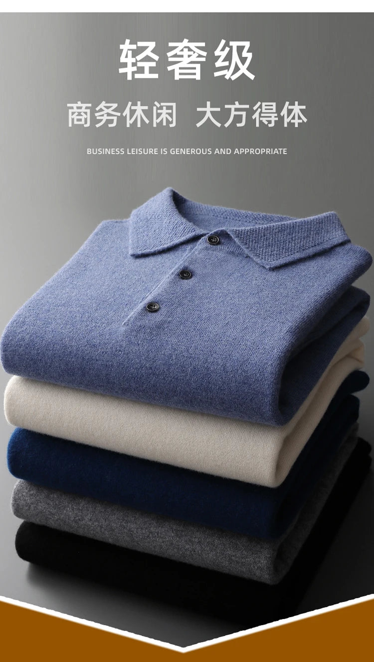 YTFidio 100%Wool Man Sweater POLO-Neck Shirt Casual Jumpers Warm Solid Soft Warm Thickening Knitwear Pullover Tops 134