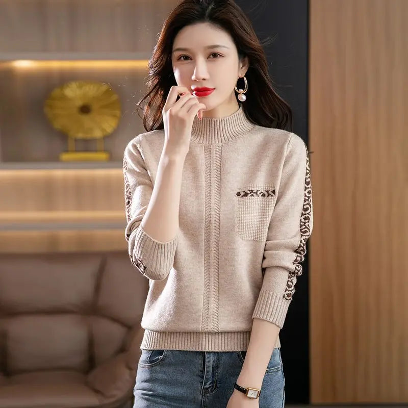 Pull Femme New High Collar Ladies Pullovers Long Sleeve Spring Autumn Knitwears Vintage Warm Sweaters For Women 2025 Bottom Tops