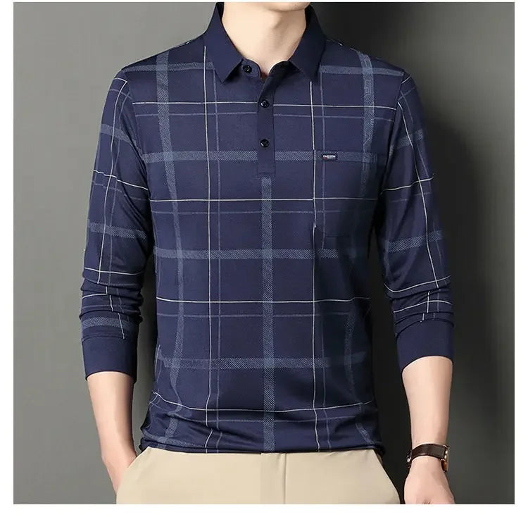 Men's Long-sleeved T-shirt Loose Polo Shirt with Base and Fashionable