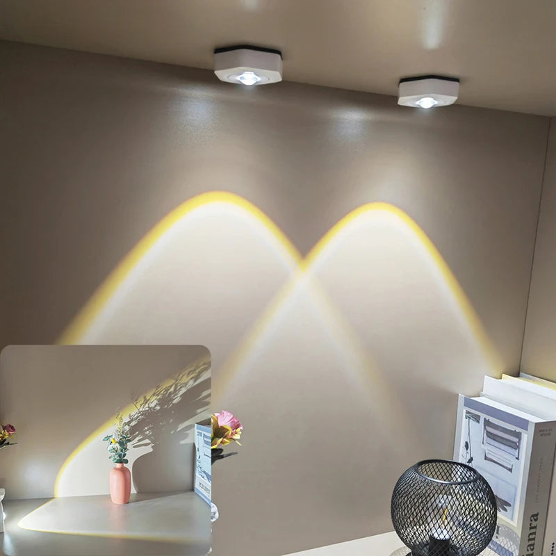 Creative Hexagonal Cat Eye Under Cabinet Light Sunset Red Projection Sunset Lamp Battery Powered Touch LED Decorative lights