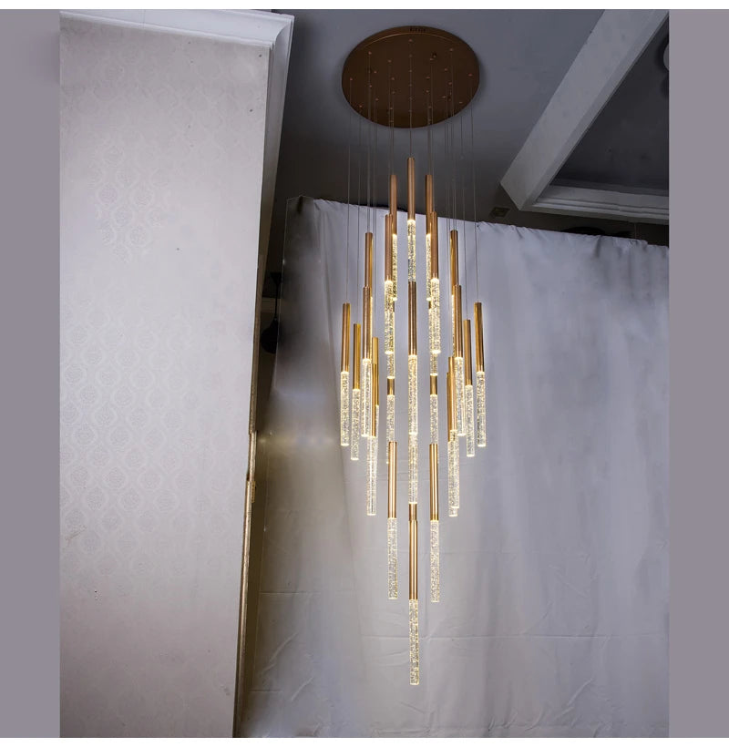 Modern Chandelier Lighting for Staircase Large Long Crystal Lamps Hallway Lobby Gold Chain Chandeliers Home Decor Light