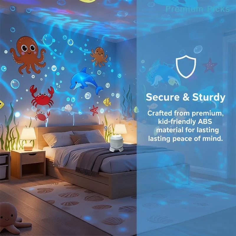 portableLED Ocean Projector Light 360° Rotating Dynamic Ambient Lamp USB Powered Portable Night Light for Outdoor Picnic Decor