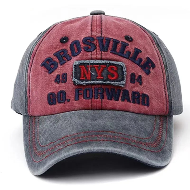 Four Seasons Men Baseball Cap Casual Distressed Washed Cotton Letter Embroidered Cap Bent Brim Dome Casual Sun Protection Hat