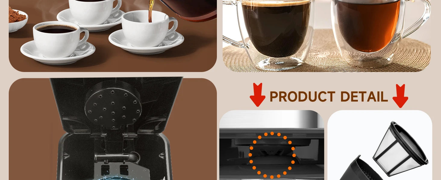 Electric Drip Coffee Maker, with Reusable Filter, Lcd Screen, 24-Hour Programmable, Self-Cleaning, 12-Cup Capacity, 950W