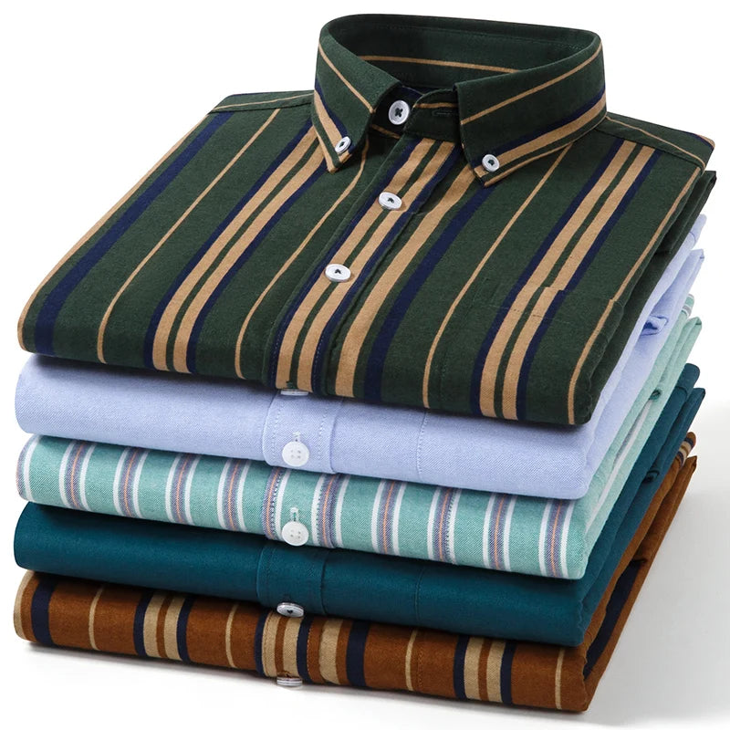 Men's Oxford Pattern Shirt Long Sleeve Big Size S-11XL Cotton Slim Fit Business Casual Traditional Shirts Easy Care Comfort