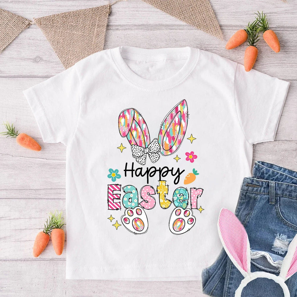 Happy Easter Bunny Print Kids Shirt Easter Party Boys Girls Outfit T-shirt Child Holiay Clothes Children Short Sleeve Shirts Tee Beauty