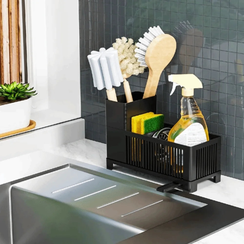 Well-ventilated Kitchen Sink Organizer Plastic Sponge Holder Kitchen Drain Rack Space-saving Dish Soap Dispenser Dishcloths