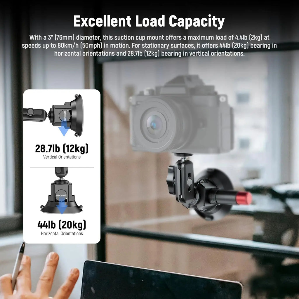 NEEWER 3" Suction Cup Camera Mount Bracket with Ball Head Magic Arm Quick Release Car Mount For iPhone DJI Insta360 CA104