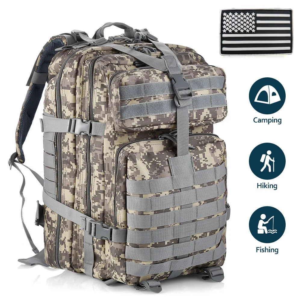50 Liters Outdoor Tactical Dual Shoulder Large 3P Backpack Backcountry Cycling Sports Backpack Travel Attack Camouflage Multi-Fu