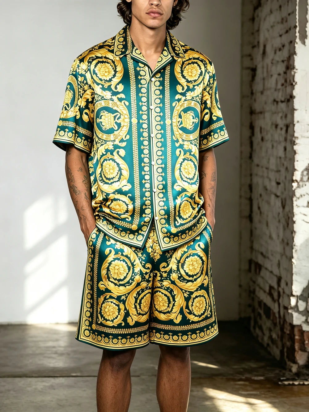 2026 Men's Summer New Smooth Polyester Shirt, Baroque Color-Printed Shirt Gift for Men for Festivals Parties Fast Shipping