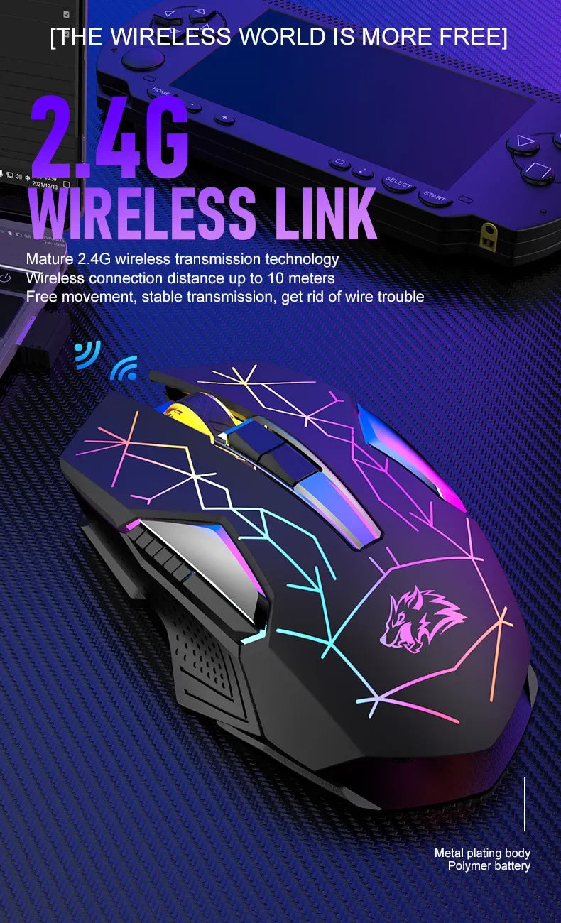 Ziyoulang X18 Wireless Charging Mechanical Mouse RGB 2400dpi Esports Gaming Mouse Pc Office Laptop Gaming Computer Free Wolf X18
