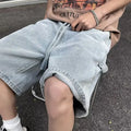 Fashionable Loose-fit Straight-leg Denim Shorts Simple Solid Color Casual Versatile Men's Five-point Pants