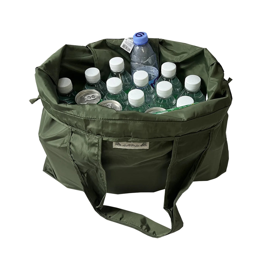 Extra Large Solid Color Foldable Drawstring Shopping Bag Portable Grocery Tote & Shoulder Bag