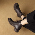 New Autumn Winter Genuine Leather Women Boots Fashion Lace Ankle Boot for Women Short Boots Shoes Chunky Heel Botines Mujer