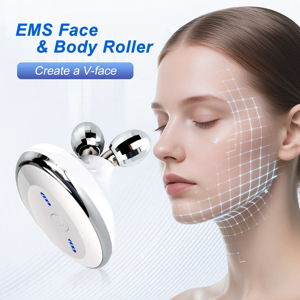 EMS Face Roller Massager Microcurrent Vibration Facial Neck Skin Care Device Face Lift Contour Beauty Tool Portable