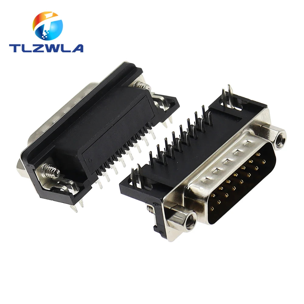 10Pcs Sample Black Male/Female DB15 DR15 D-Sub Right Angle Double Row Pins PCB Mount VGA Port Connector Socket With Screw Nuts