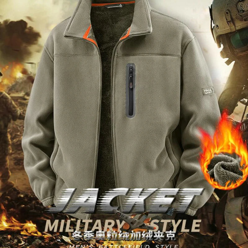 2026 Solid Men's Fleece-Lined Cycling Jacket New Arrival Winter Windproof Stand-Collar Zip-Up Thicken Warm Plush Coat Clothing