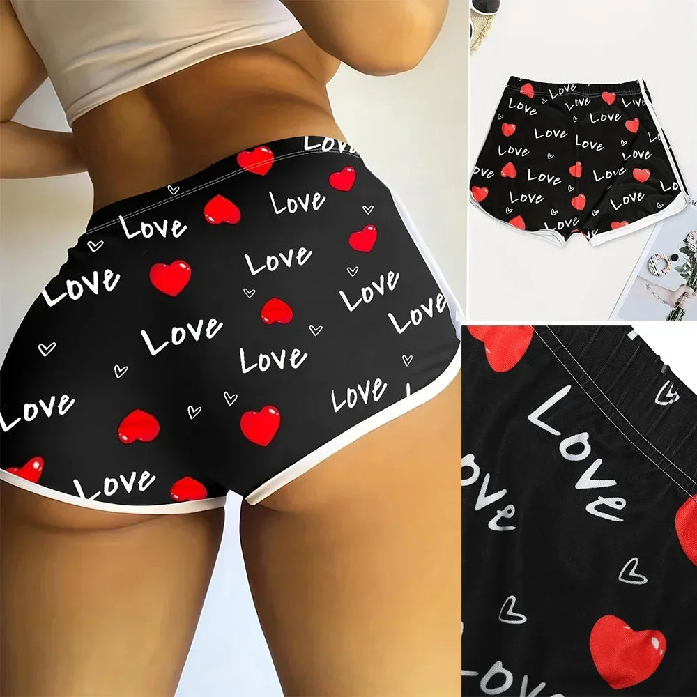 European Fashion Summer Shorts Heart Print Sexy Ladies Casual Streetwear Clothes Shorts Femme