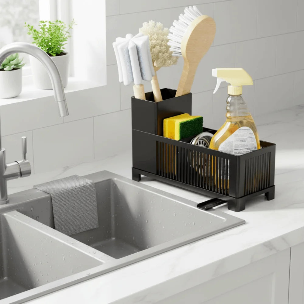 Well-ventilated Kitchen Sink Organizer Plastic Sponge Holder Kitchen Drain Rack Space-saving Dish Soap Dispenser Dishcloths