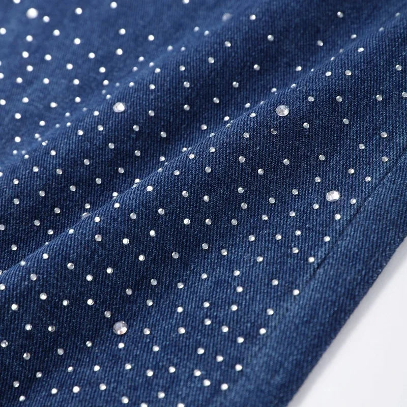 Shiny Rhinestone Baggy Women's Wide Leg Jeans Full Diamond Wide Leg Dragging Denim Pants Vintage Washed Pants Casual Trousers