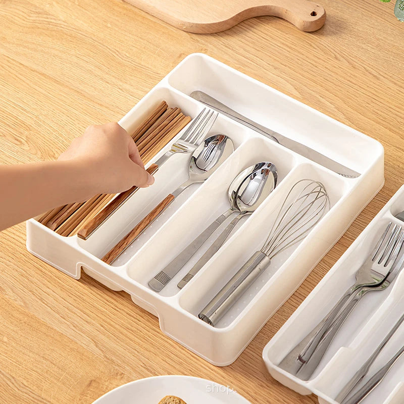 New 4/5 Compartments Cutlery Organizer Daily Drawer Divider Tray Rectangle Easy Clean Home Kitchen Spoon Fork Separation Box