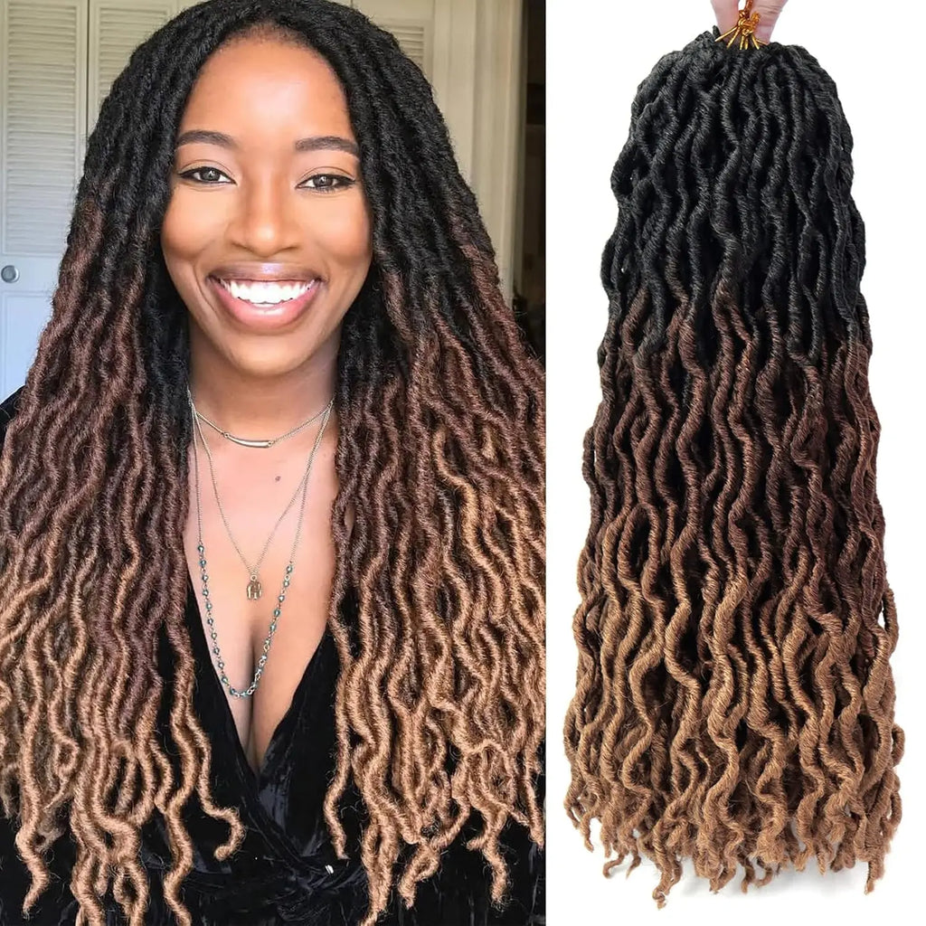 18/24 Inch Goddess Faux Locs Crochet Hair 6 Packs/Lot Soft Gypsy Locs Wavy Crochet Braids Dreadlocks 3 Tone Curly Wavy Synthetic