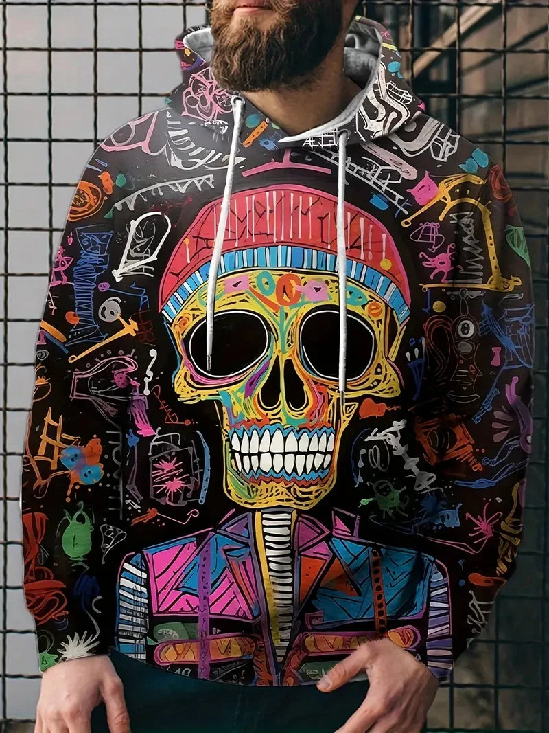 Vintage Cool 3D Print Skull Graphics Hoodie Drawstring Comfortable Super Dalian Long Hoodie Sweatshirt Spring And Autumn Clothes