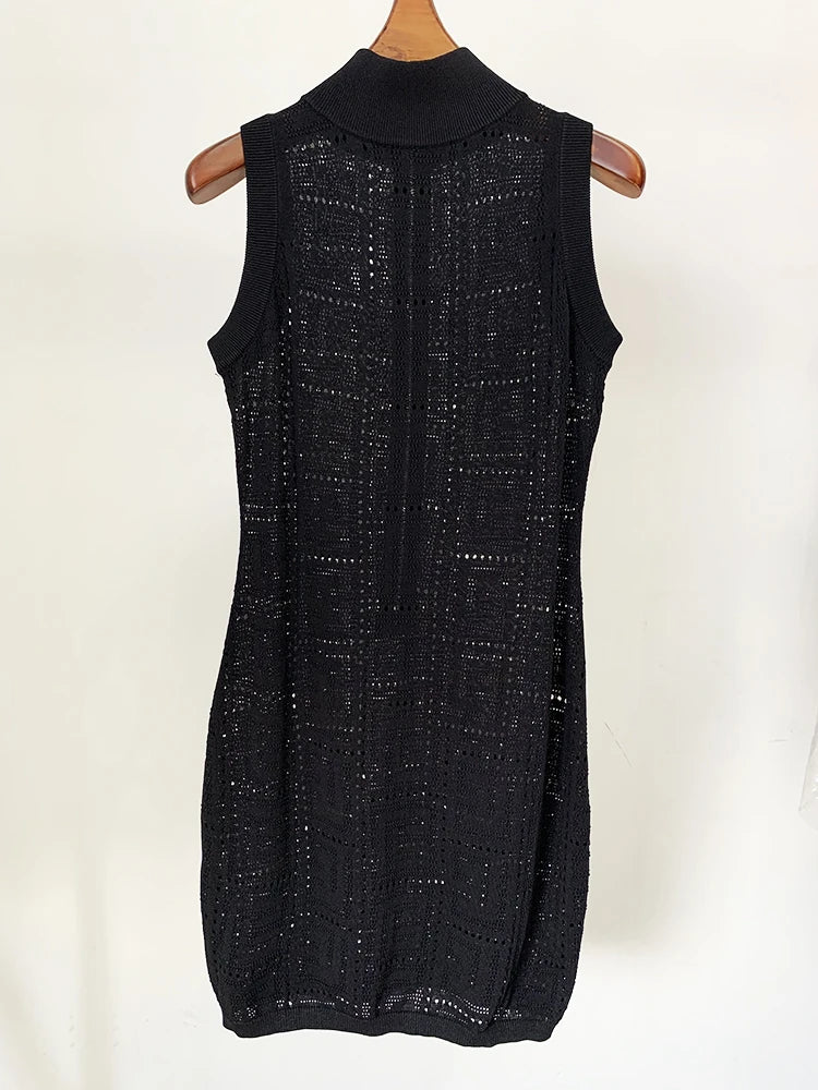 HIGH STREET Newest 2026 Summer Fashion Designer Sleeveless Hollow Out Monogram Knitted Tank Dress