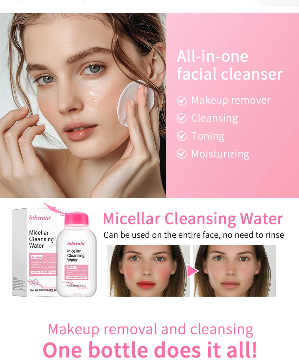 Gentle Micellar Cleansing Water All Skin Types No-Rinse Face Eye Lip Makeup Remover Moisturizing Soothing Skin Tonic